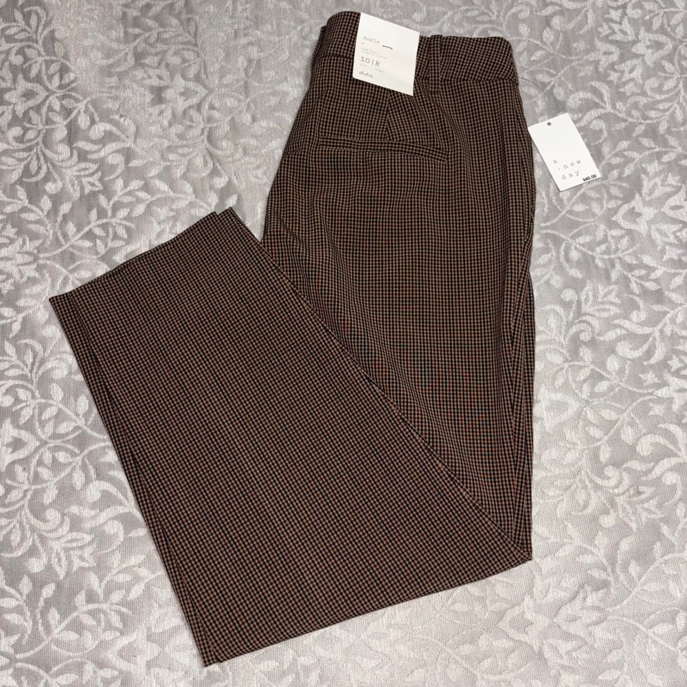 A New Day Womens High Rise Ankle Pants Brown Gingham Plaid Stretch Size 10 - Picture 5 of 13